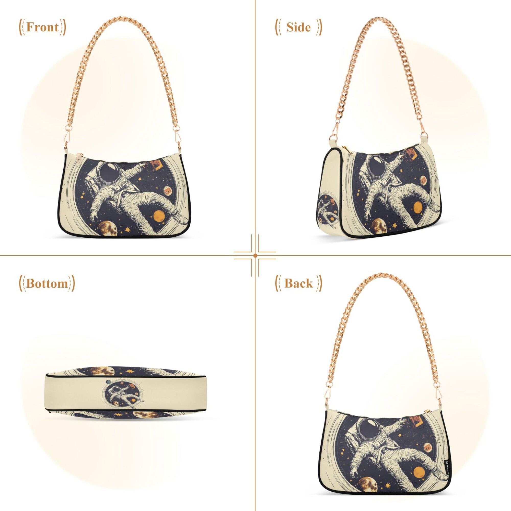 FORMRS Womens Shoulder Bag with Chain Strap Clutch Purse Cute Tote Handbag, Astronaut Floating
