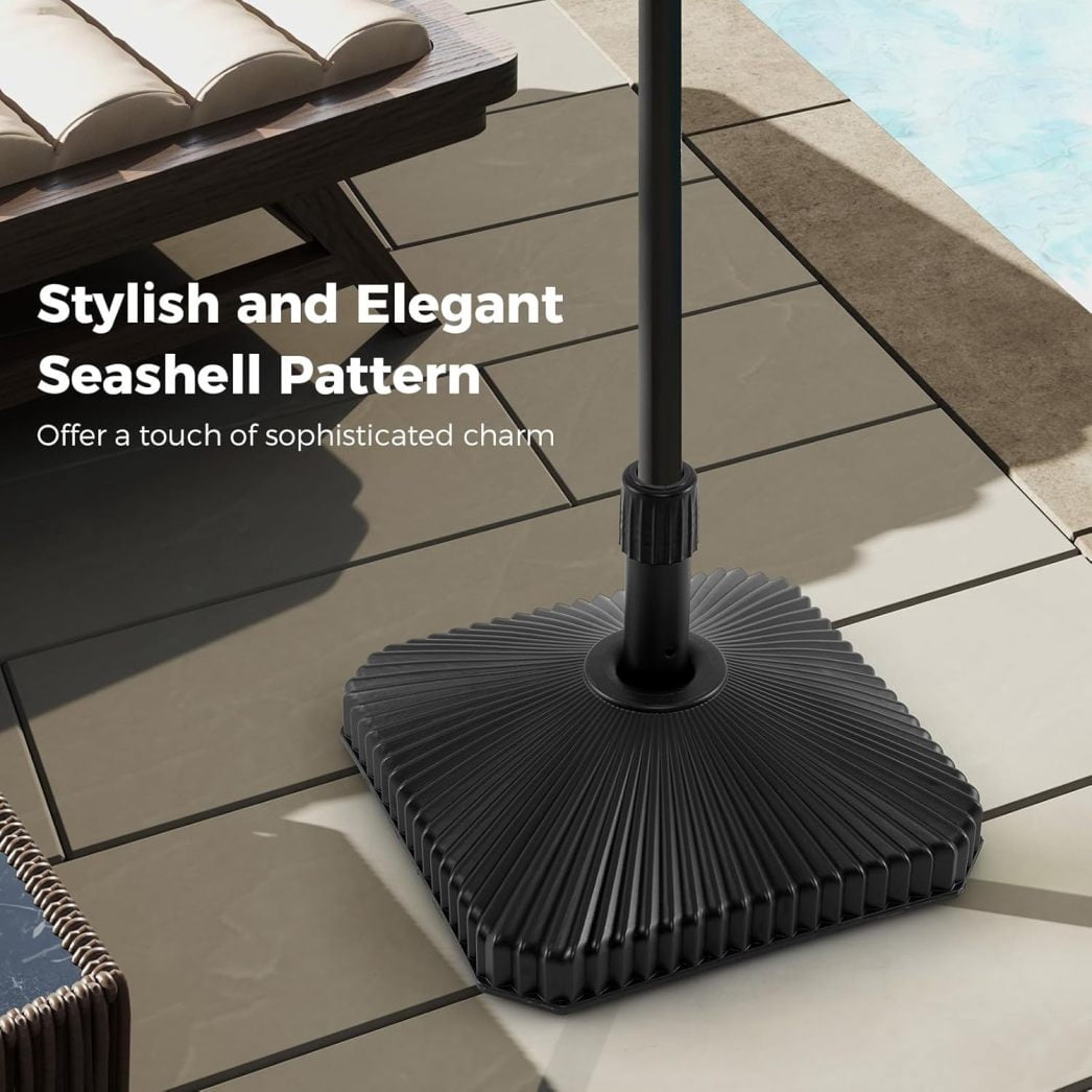 WJSP Patio Umbrella Base, 44 LBS Capacity Water & Sand Fillable Market Table Umbrella Stand Fit 1.5”/1.34”/1.26” Umbrella Pole, Square Seashell-Shaped Weighted Base for Poolside Garden Deck Lawn