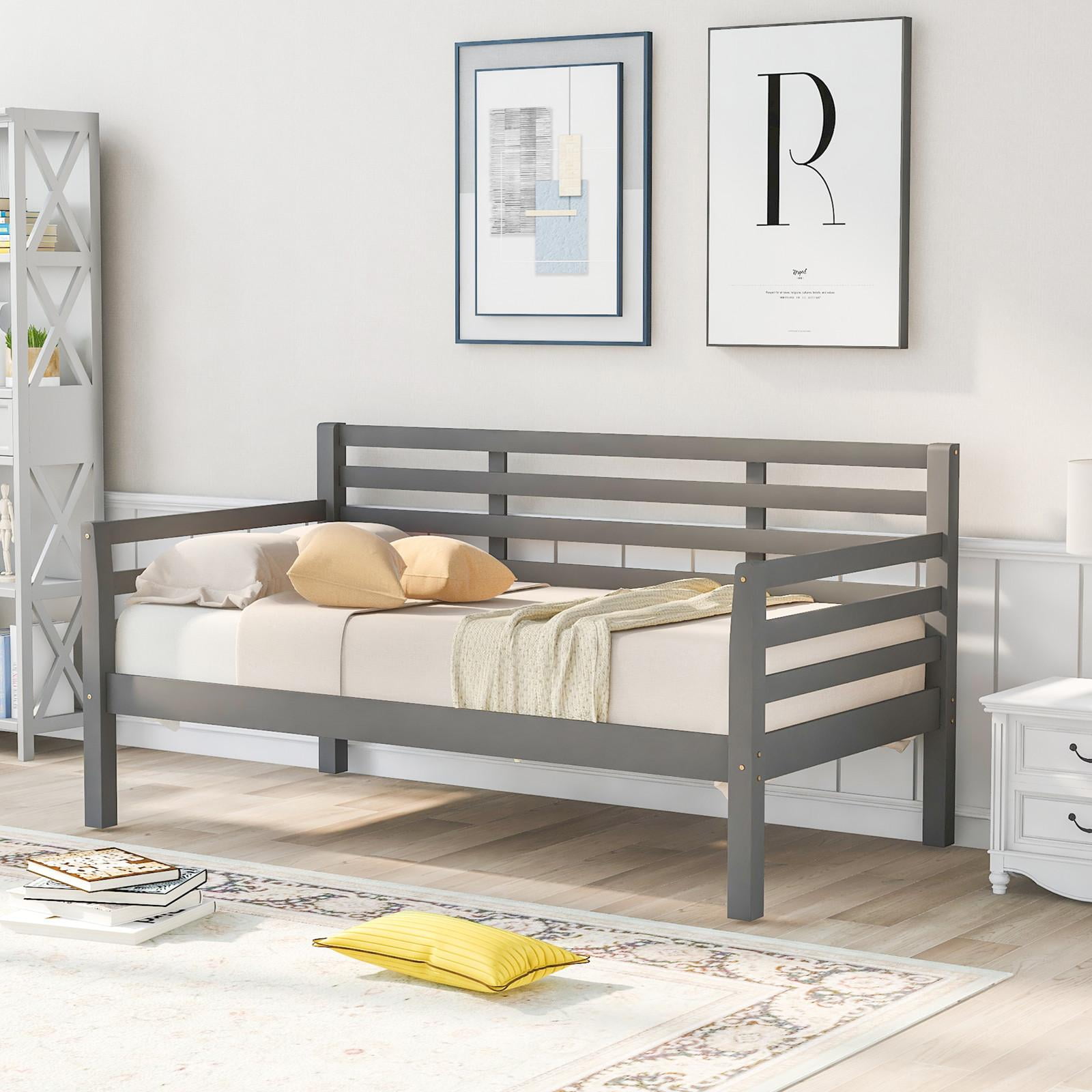 Twin Size Daybed for Kids Teens Adult, MultiFunctional Wooden Platform Bed with Backboard, No