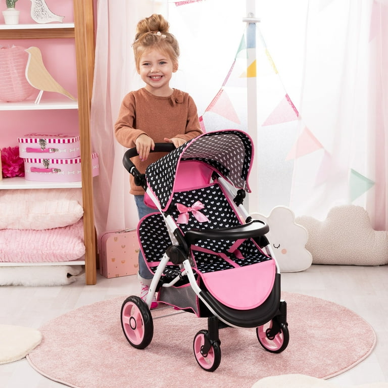 Bayer Design Twin Dolls Stroller with Shoulder Bag Pink and Black