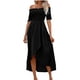 thumbnail image 2 of mfyjkho Vestidos para mujer, Vestido informal de verano con hombros descubiertos, manga corta, irregular, color liso y pliegues para mujer Vestidos maxi para mujer l, 2 of 7