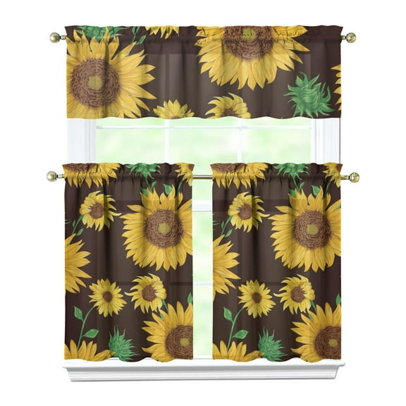Boho Country Curtains 36 Inch - 3 Panel Rustic Farmhouse Set with Vintage Blooming Botanicals, Rod Pocket Kitchen Window Drapes for Cottage Decor
