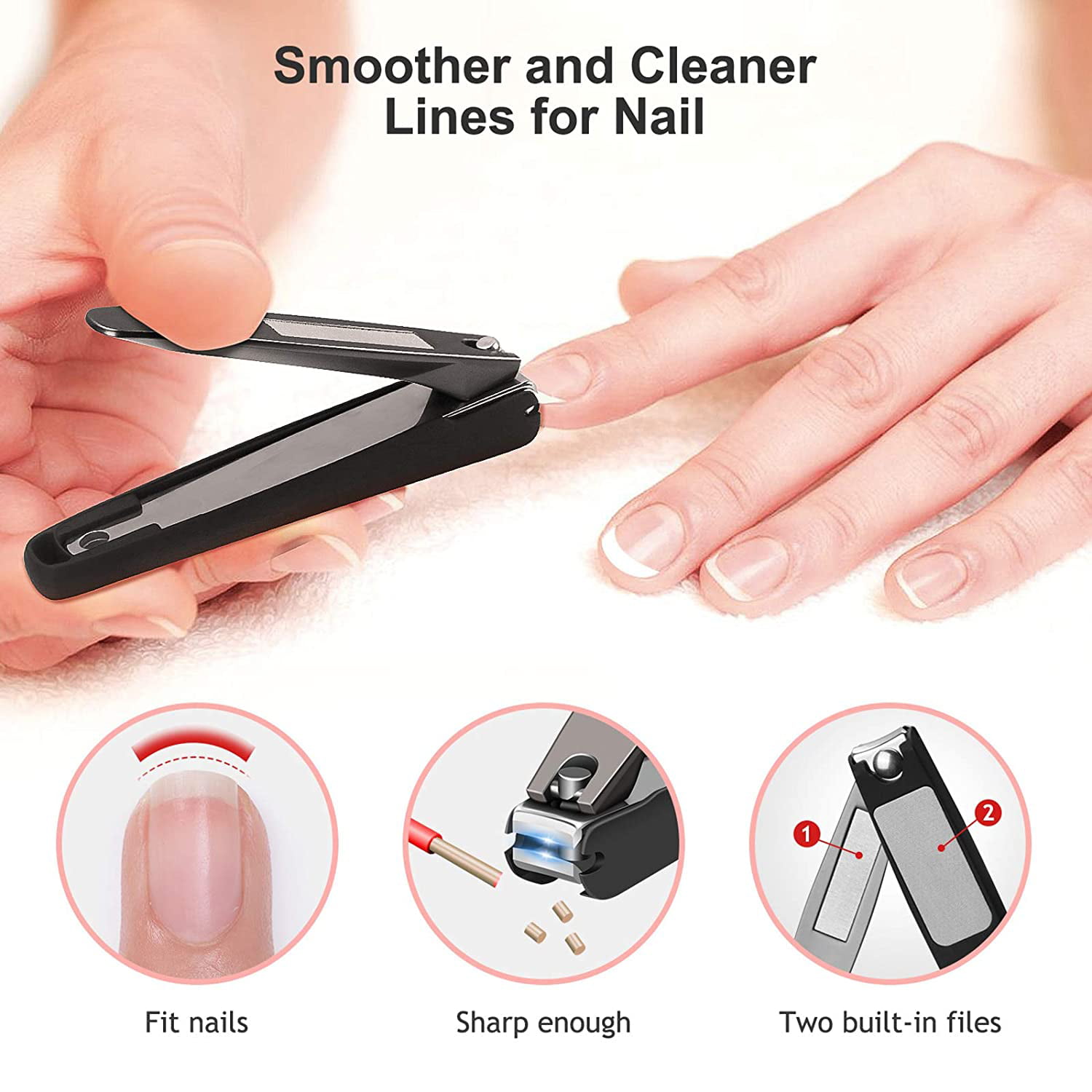 VANWIN Nail Clippers with Catcher, No Splash Fingernail Toenail Clippers  with Sharp Curved Blade and Glass Nail File, Wide Jaw Opening Stainless  Steel