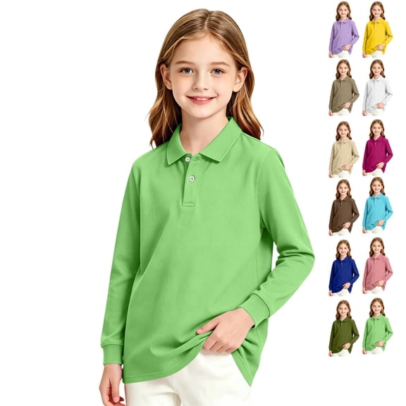GrmtClth Boys Girls School Uniform Unisex School Polo Shirts Light Airy Fabric For Daily Active School Life Light Green 10-11Years