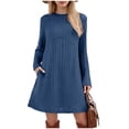 thumbnail image 5 of Long Sleeve Dress for Women Crew Neck Empire Waist Tunic Dress with Pockets, 5 of 9