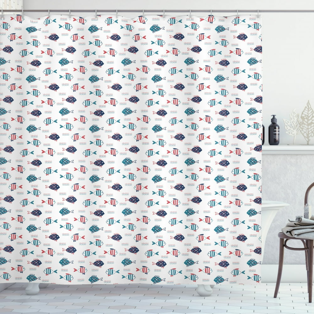 Fish Shower Curtain, Pattern of Fish with Stripes and Fin Simple ...