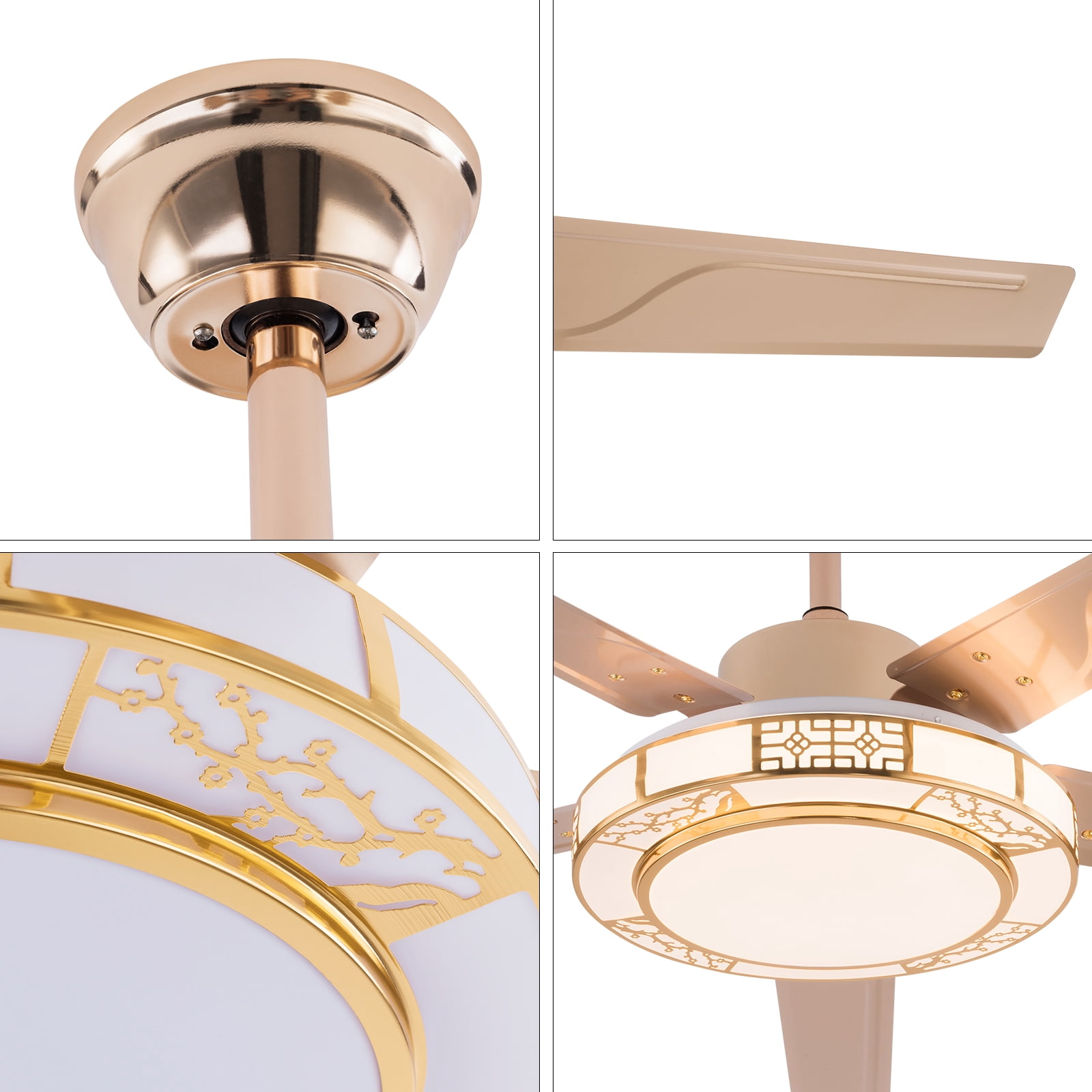 Wildnix Ceiling Fan Light with Remote Control, Modern S-Shape Design, 40W LED, Adjustable Light Colors and Fan Speeds, Energy-Saving, Silent Operation, Copper and Acrylic Finish