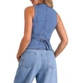 thumbnail image 3 of Chaleco de mezclilla sin mangas para mujer INSPIRE CHIC, con cuello en V y botones, chaqueta casual de mezclilla, azul claro, talla S, 3 of 6