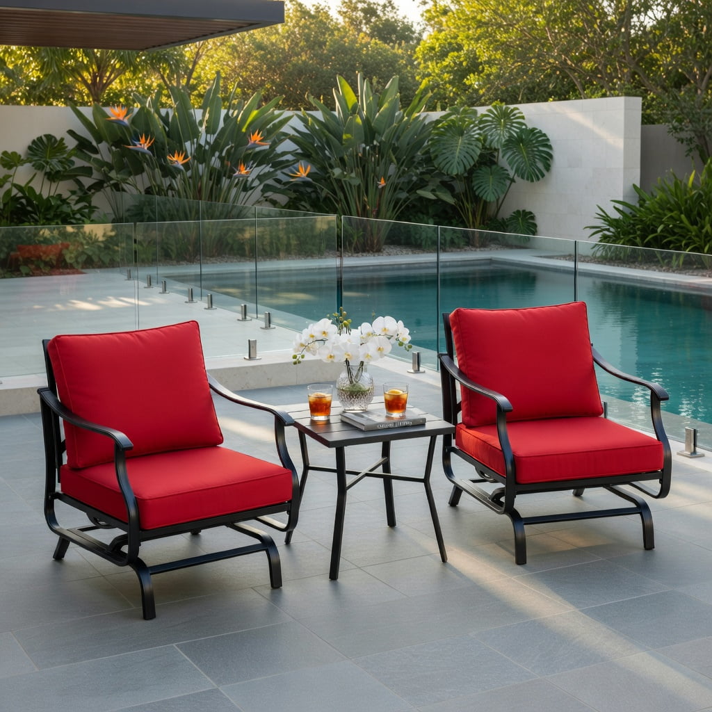 Hommoo 4-Piece Outdoor Patio Conversation Set, Steel Frame with Polyester Cushions, Includes Loveseat, 2 Chairs & Side Table for Backyard, Poolside & Garden, White & Blue