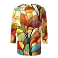 thumbnail image 4 of Viluyesy 3/4 Sleeves T-Shirt Women Round Neck Shirt Tops Relaxed Loose Blouse Multicolor Size 3XL, 4 of 5