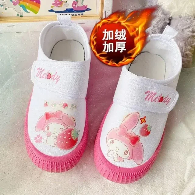 Sanrioed-zapatos de lona gruesa My Melody Cinnamoroll Kuromi para niños, calzado informal de suela suave Kawaii, cómodos, color blanco, regalo para niños