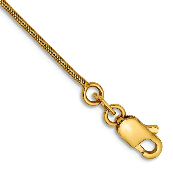 14k Yellow Gold Solid Polished .90mm Round Snake Chain Bracelet 8 Inch Lobster Claw Snake Charm Bracelet for Women and M