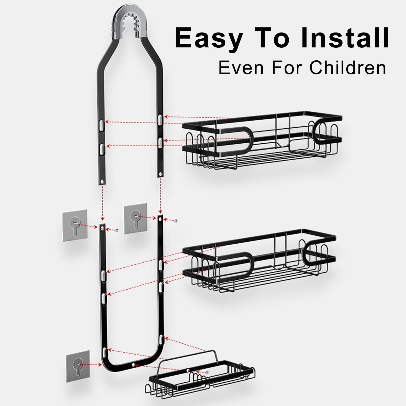 Stainless Steel Hanging Shower Caddy - 3 Tier Bathroom Organizer with Soap Holder, Towel and Sponge Hooks,Shower Caddy over Shower Head, Easy to Install