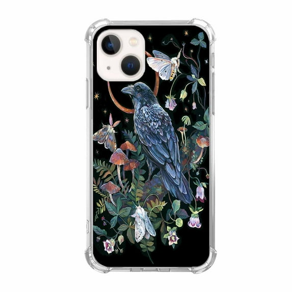 Night Crow and Moth Collage Case for iPhone 13 Mini,Aesthetic Art Design Pattern Soft TPU Bumper Case Cover