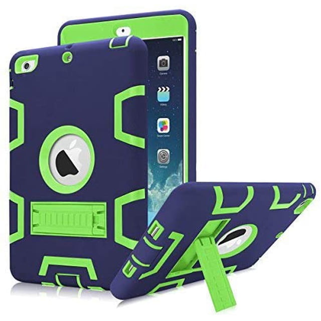 Mignova pour iPad Mini 1/2/3 Étui, Robuste Antichoc Résistant aux Impacts Convivial pour Enfants Étui Hybride Robuste de Protection avec Support Intégré pour Apple iPad Mini 1/Mini 2/Mini 3 (Marine/vert)