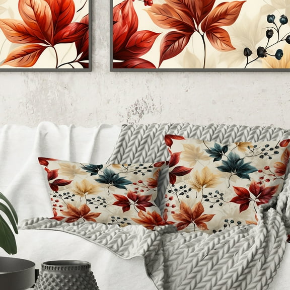Designart "Vibrant Autumn Flowers in Red and Blue" Vintage Printed Throw Pillow