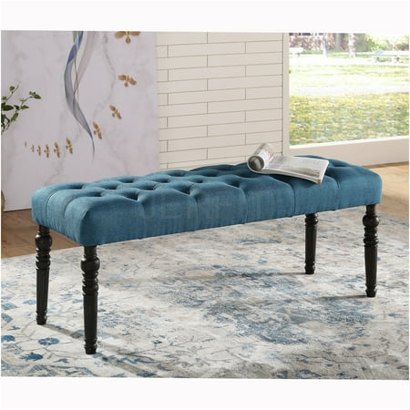 JERFIT Fabric Tufted Turned Leg Dining Bench Blue