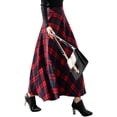 thumbnail image 1 of Faldas largas de lana a cuadros para mujer, faldas largas plisadas de invierno Rojo - X-Small Rojo - X-Small Xishao ropa, 1 of 2