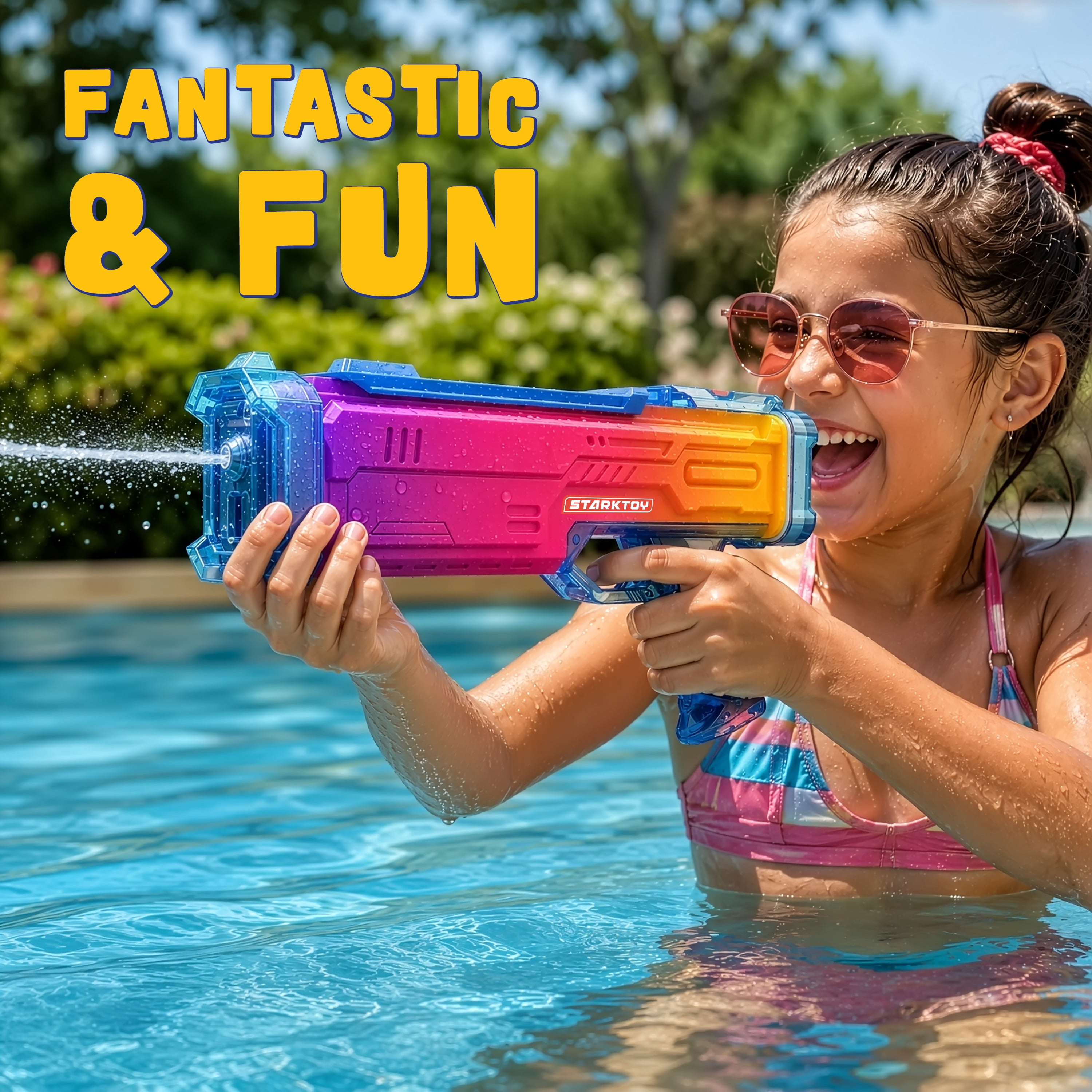 STARKTOY Electric Water Blaster Light Up Full Body Color Changing LED Squirt Gun, Automatic Rechargeable Water Gun for Kids and Adults, Long Range Soaker, Blue