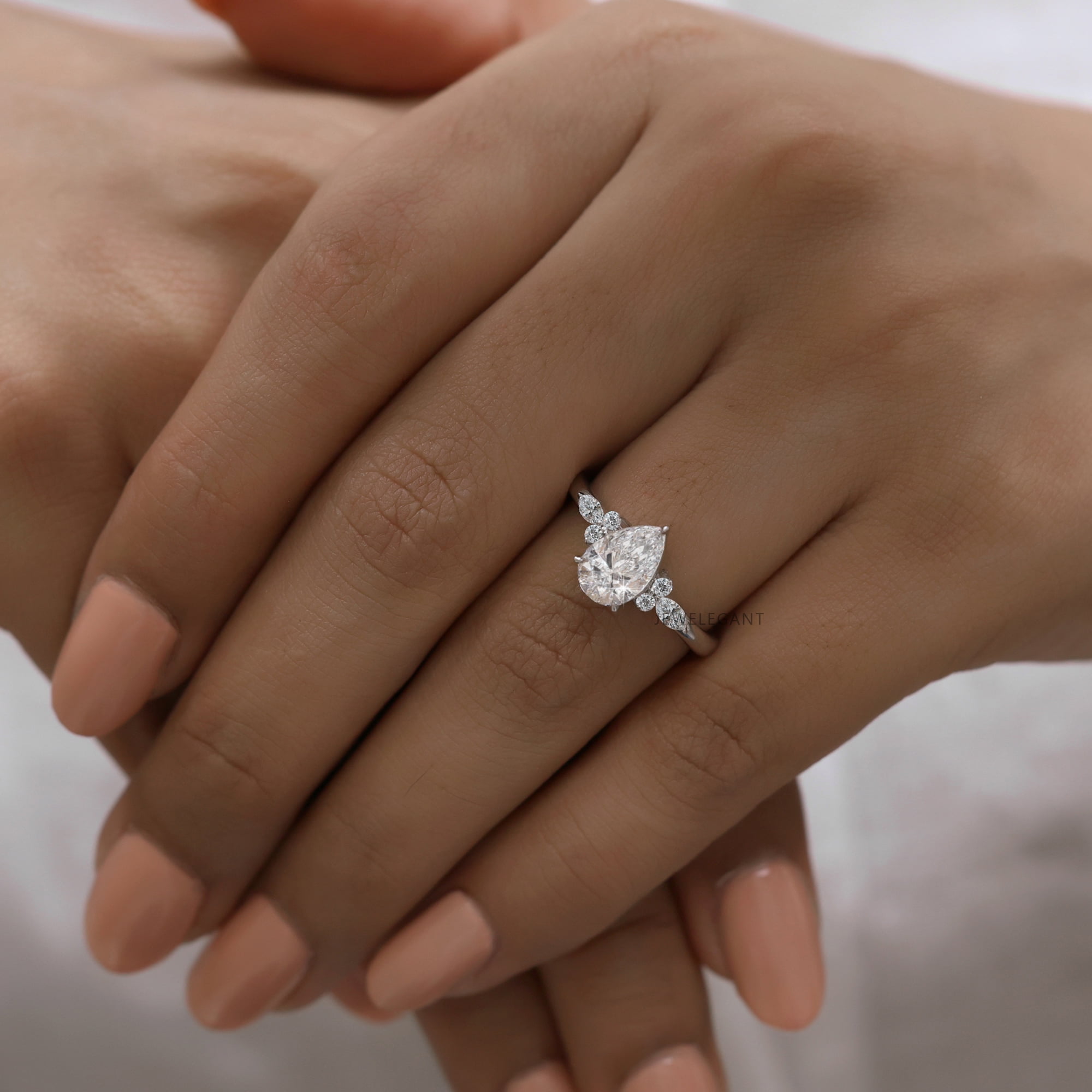 Jewelegant 2 Carat Pear Shape Moissanite Engagement Cluster Ring for Women