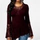 thumbnail image 1 of Blusa informal de manga larga con cuello redondo para mujer, camisa Sexy de retazos de encaje, Color liso, moda urbana, Otoño, 2022, 1 of 4