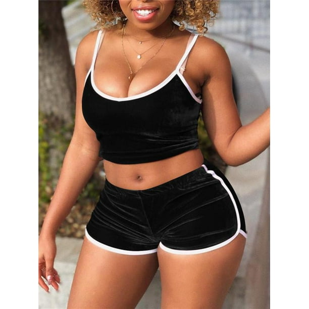 Women's Sexy Shorts Set Strappy Crop Tops and Short Pants Set Sports Suit