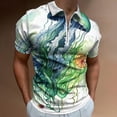 thumbnail image 2 of Marine Life Jellyfish Green Men Zipper T-shirt Summer Casual Short Sleeve T-shirt Top, 2 of 7
