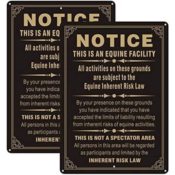 2 Pack Equine Liability, Statute Horse Barn Stable Farm Sign, 10 x 14 inch Metal Reflective Rust Free Aluminum Farm Sign, Weather Resistant, Waterproof, Durable Ink, Easy to Install$$Garden & Patio
