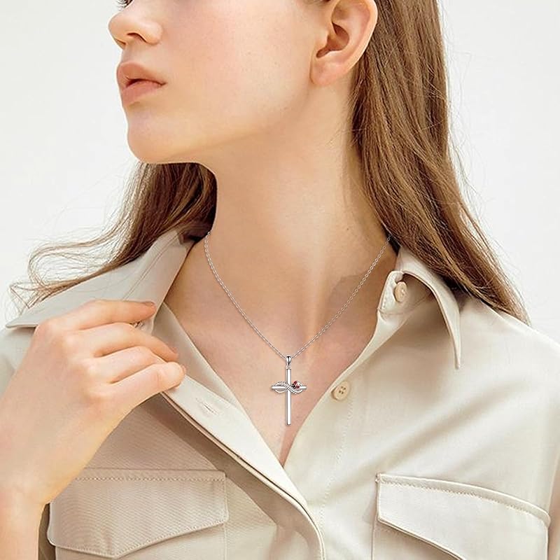 DOLIOX Cross Necklace for Women Sterling Silver Butterfly Bee Ladybug Pendant Necklaces Insect Jewelry Christian Gifts for Women