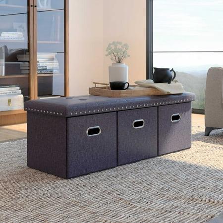 Payton Foldable Ottoman Entry Bench And Foot Rest With Storage Drawers Charcoal Gray Upholstered Fabric Silver Finish Walmart Com Payton Foldable Ottoman Entry Bench And Foot Rest With Storage Drawers Charcoal Gray Upholstered Fabric Silver Finish Walmart Com