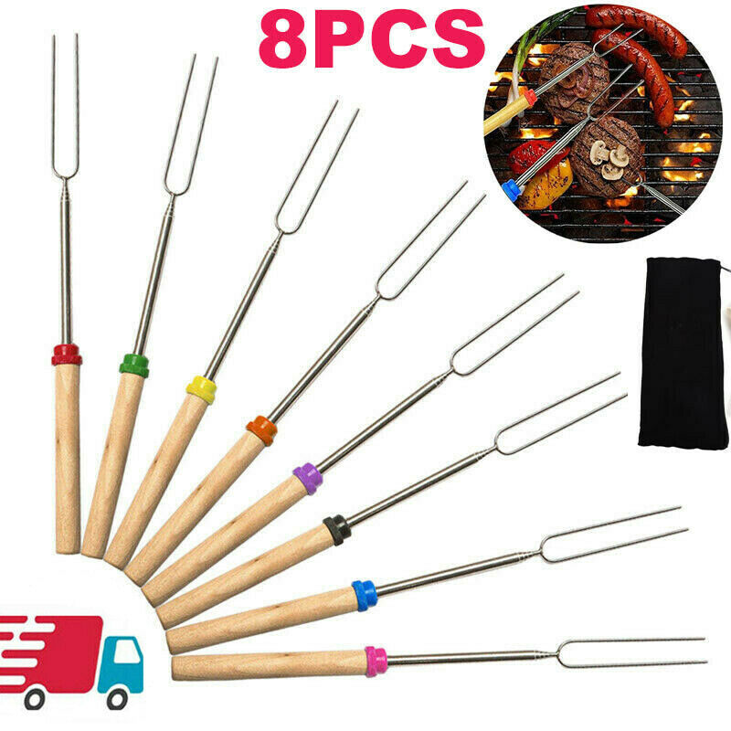 32/'/' Telescoping BBQ Marshmallow Roasting Sticks Smores Skewers Hot Dog Fork 8pc