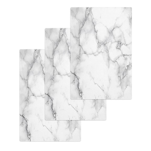 Marble Grey White Hand Towels Set, Waffle Weave Kitchen Towels 3 Pieces, Cracked Rock Greyscale Fake Stone Microfiber Hair Face Bath Tea Towel Absorbent Quick Drying Cleaning Dish Cloths, 15.7"x23.6"