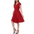 thumbnail image 4 of Vestidos de cóctel INSPIRE CHIC para mujer, con cinturón, escote en V, mangas cortas, vestido fluido en línea A, talla XL, rojo, 4 of 6