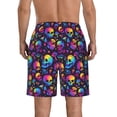 thumbnail image 3 of KLL mushroom rainbow color Skull Men's Casual Summer Beach Shorts Hawaiian Shorts with Pockets-X-Large, 3 of 5
