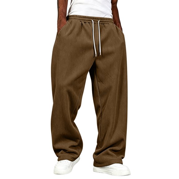 Men's Corduroy Wide Leg Sweatpants Baggy Elastic Waist Drawstring Pants Loose Fit Casual Streetwear Fall Winter Clothes Coffee XL