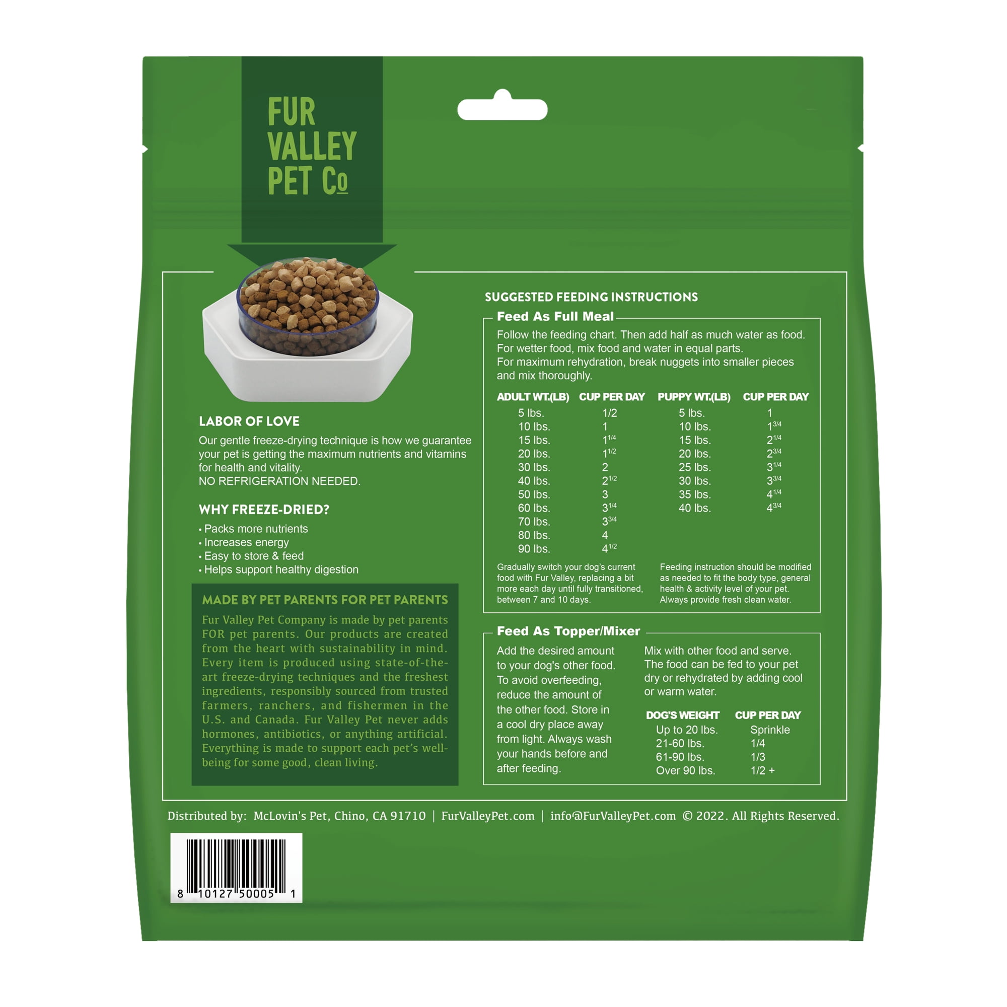 (6 pack) Fur Valley Pet Co. Freeze Dried Beef Recipe Dog Food and Topper, 16 oz. Bag