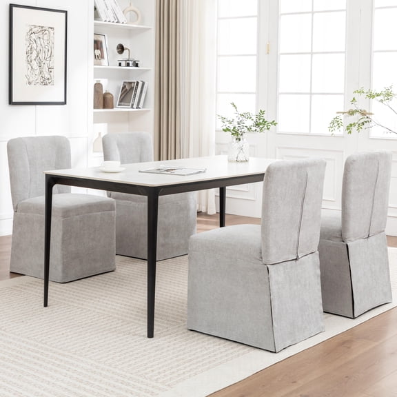 Set of 4 Linen Fabric Dining Chairs Side Chairs for Dining Room and Kitchen Living Room