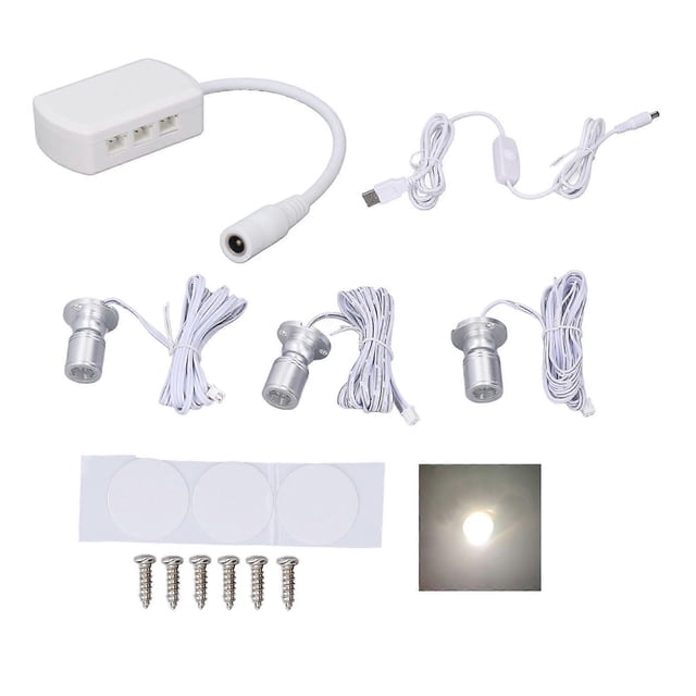 Mini LED Spot Lights 5V USB Showcase Display Light 1 to 3 Dimmable Small Cabinet Light for Jewelry Collection Silver Natural Light