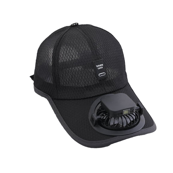 Solar & USB Charging Fan Hat, Adult Mesh Cooling Baseball Cap with Fan, Adjustable Unisex Sun Visor for Hiking Fishing Golf(Black)