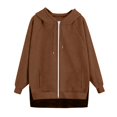 thumbnail image 4 of Women's Casual Solid Color Zip Up Hoodie, Raglan Sleeve Pullover with Pockets, Comfortable Oversized Streetwear Sweatshirt, Soft Long Sleeve Hooded Top for Women, Trendy Jacket for Daily Wear Brown, 4 of 4