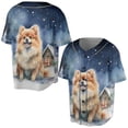 thumbnail image 3 of Hello Winter Pomeranian Welcome Snowy Night Watercolor Vintage All Over Print 3D Baseball Shirt Pom Dog Lover Gifts Softball Sport - 01011, 3 of 6