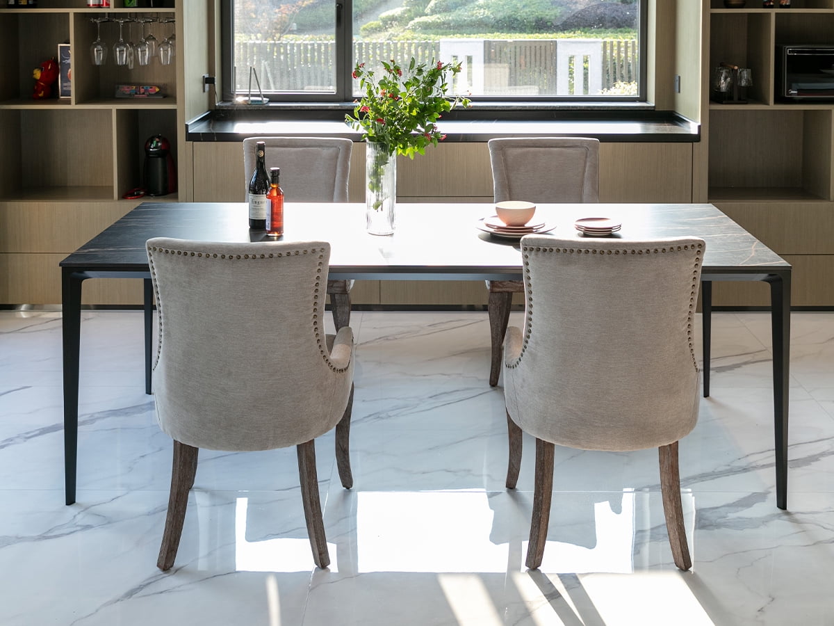 Beige Thickened Fabric Dining Chairs Set of 2, Kitchen & Dining Room Chairs Set of 2, Upholstered Dining Chairs, Solid Wood Frame (Beige, 2 Pcs)