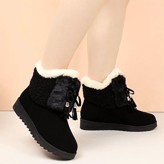 JUSLIO Winter Boots for Women,Flat Boots Solid Color Ankle Boots Fashion Casual Comfort Round Toe Womens Boots