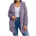 thumbnail image 2 of Fall Outfits for Women 2025 Cardigan Sweaters for Women Solid Winter Faux Coats Long Sleeve Hoddede Pockets Fleece Jacket Casual Trendy Outerwear, 2 of 8