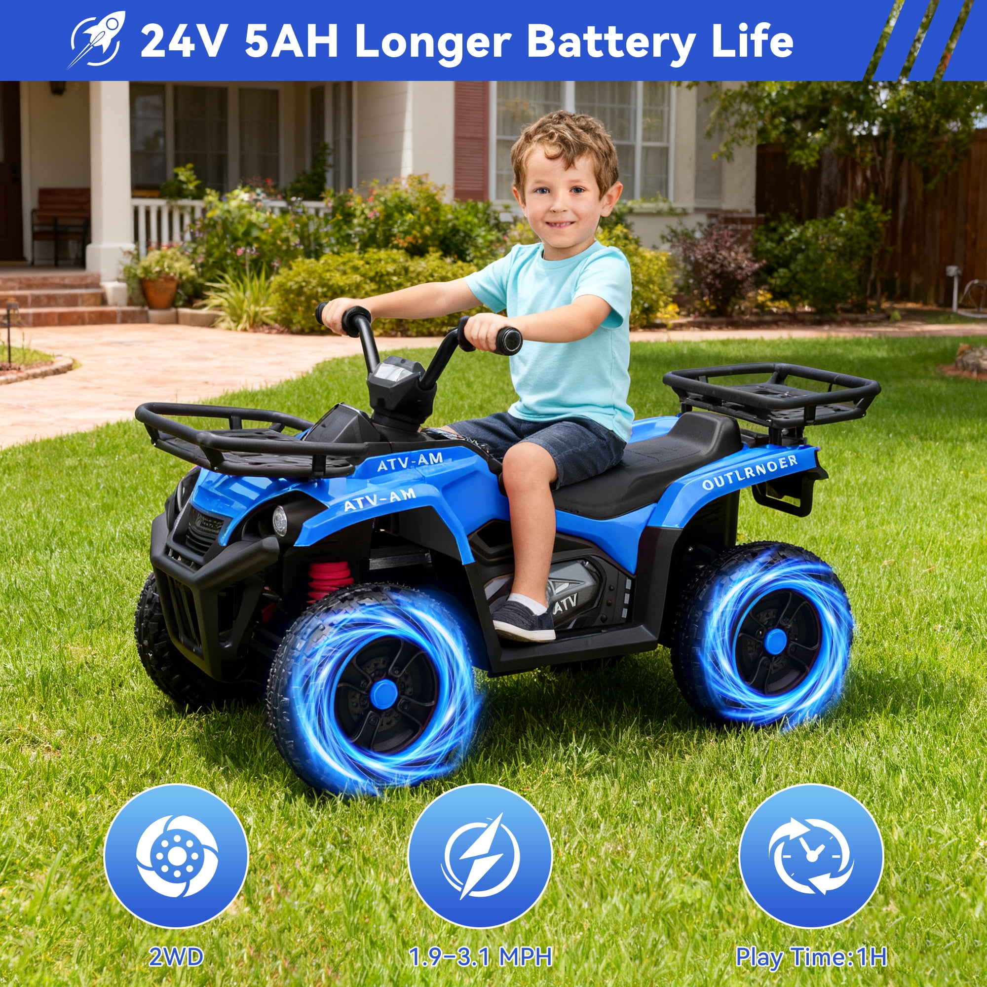 FestiveGlow 24V Kids ATV,Electric ATV for Kids 4 Wheelers Quad Car Toy, Ride On Toy Car As Gift for Kids,Blue