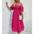 thumbnail image 2 of Formal Dresses Women Wedding Guest, Smocked Long Dress Puff Short Sleeved Checkered Sheer Lace A Line Flowy Maxi Dress Plus Size Sweatshirt Dress Mother Of Dresses (S, Hot Pink) ZMTing, 2 of 5