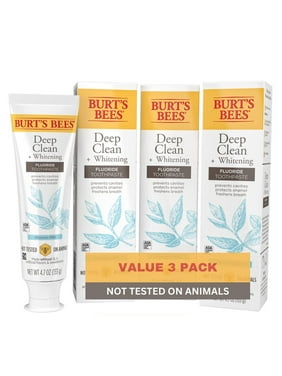 Burt,S Bees Toothpaste, Natural Flavor, Fluoride Toothpaste Deep Clean + Whitening, Mountain Mint, 4.7 Oz Each , (Pack Of 3)