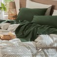 thumbnail image 6 of MooMee 100% Washed Cotton Sheet Set Full Linen Like Textured Breathable Durable Soft Comfy 4pcs (Forest Green), 6 of 6