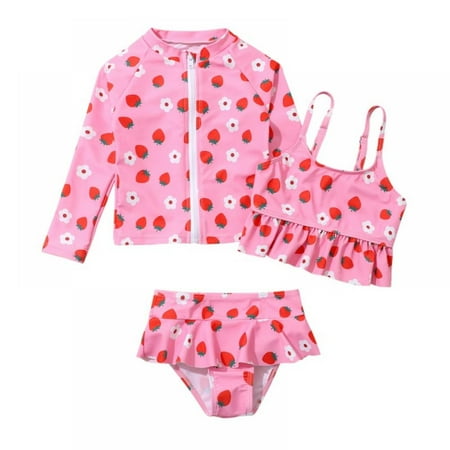 

BULLPIANO Girls Swimsuits 3 Pieces Rash Guard Swimwear UPF 50+ Long Sleeve Swim Set 2-10 Years