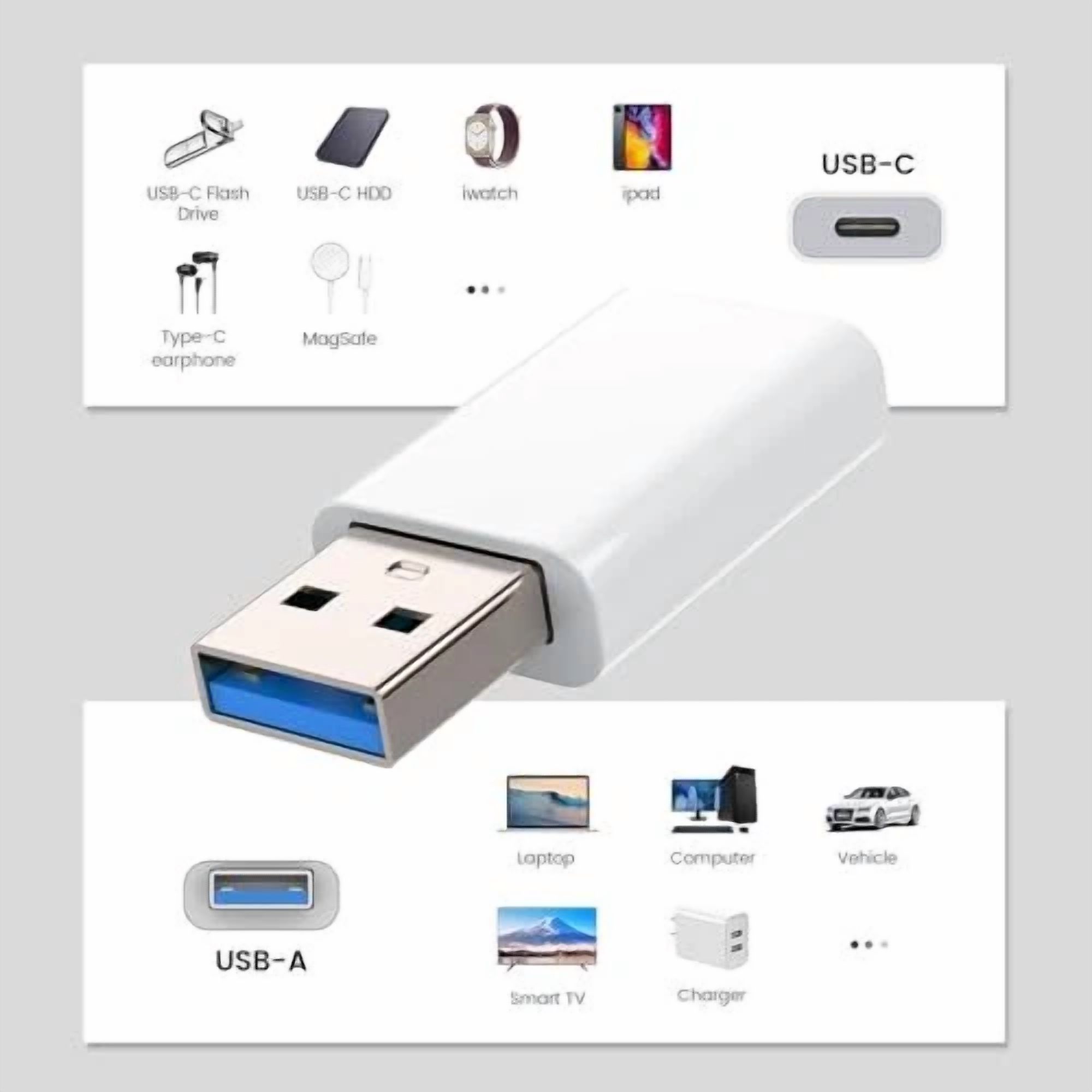 CIRCLE- Usb To Usb C Adapter, Usb C Female To Usb Male Adapter Compatible 2 Pack White